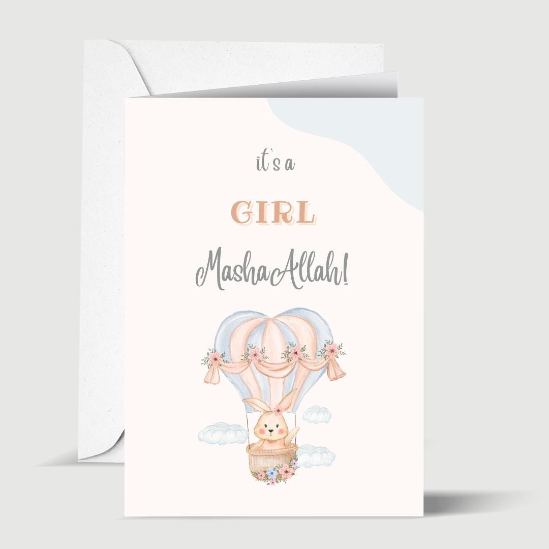 Its A Girl MashaAllah Muslim Newborn Baby Girl Islamic Greeting Card