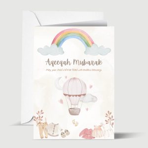 Aqeeqah Mubarak Muslim Newborn Baby Greeting Card for Baby Girl or Boy