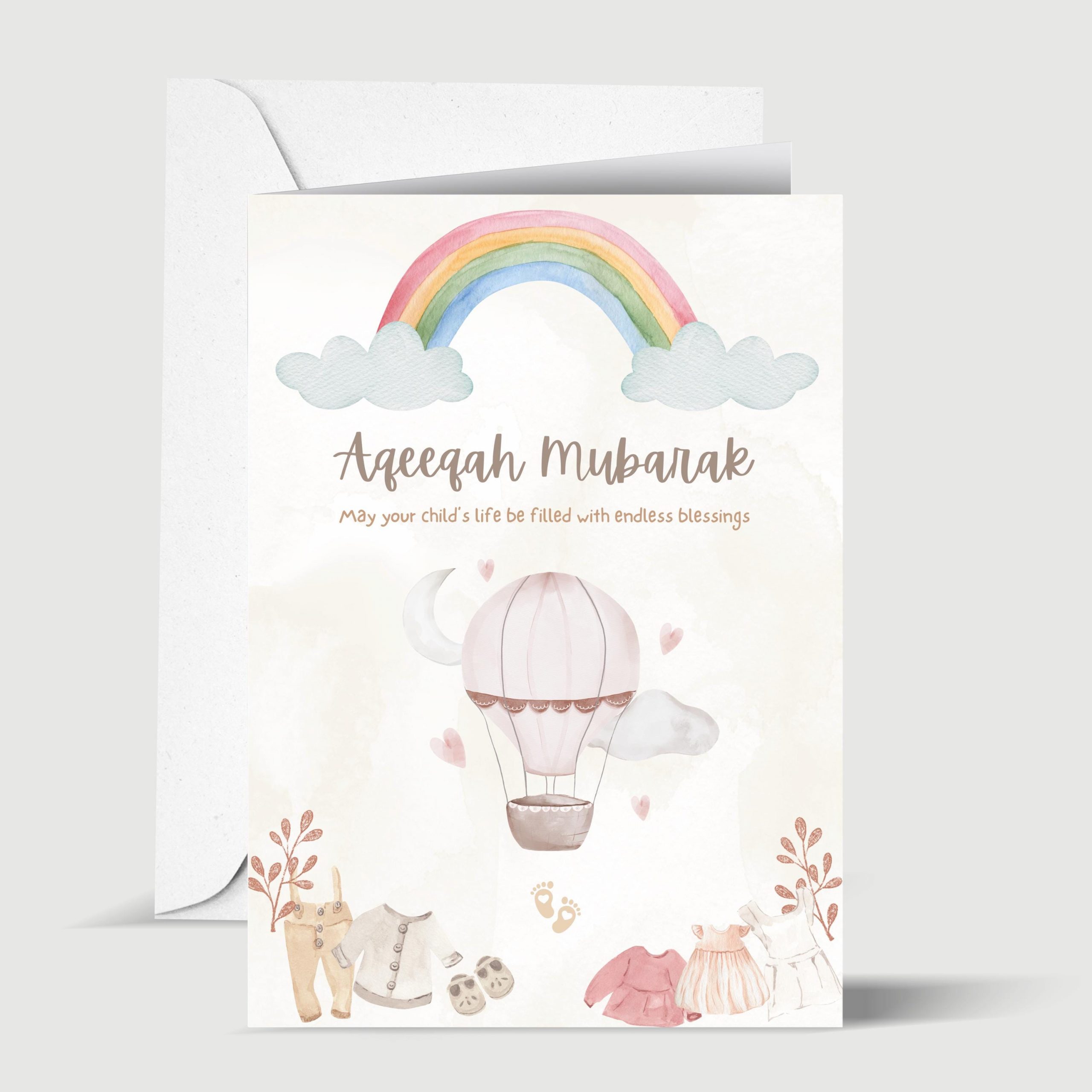 Aqeeqah Mubarak Muslim Newborn Baby Greeting Card for Baby Girl or Boy