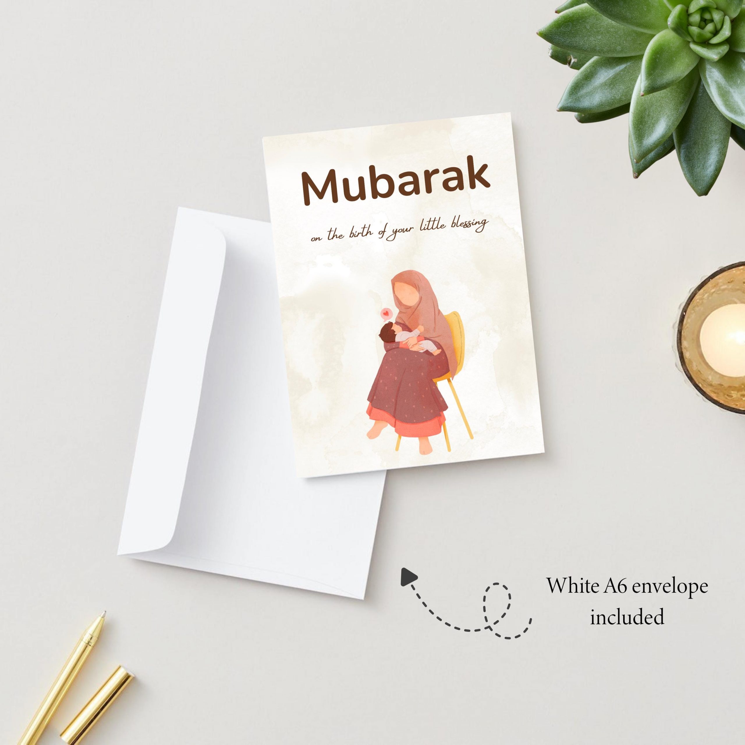 Mubarak to New Mum for Muslim Newborn Baby Gender Neutral Islamic Greeting Card - Image 2