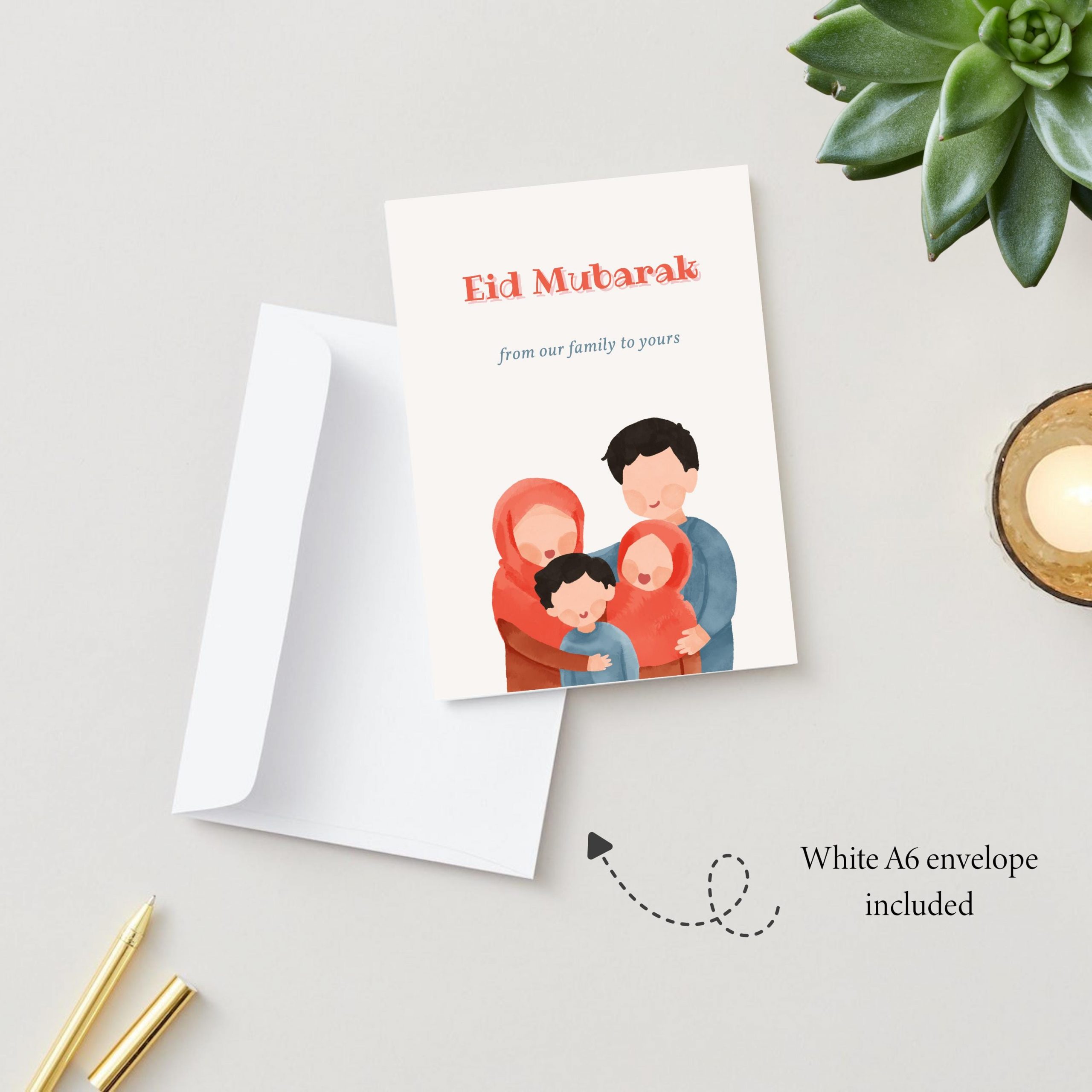 Muslim Family Eid Mubarak Islamic Greeting Card for Eid Al Fitr or Eid Al Adha - Image 2
