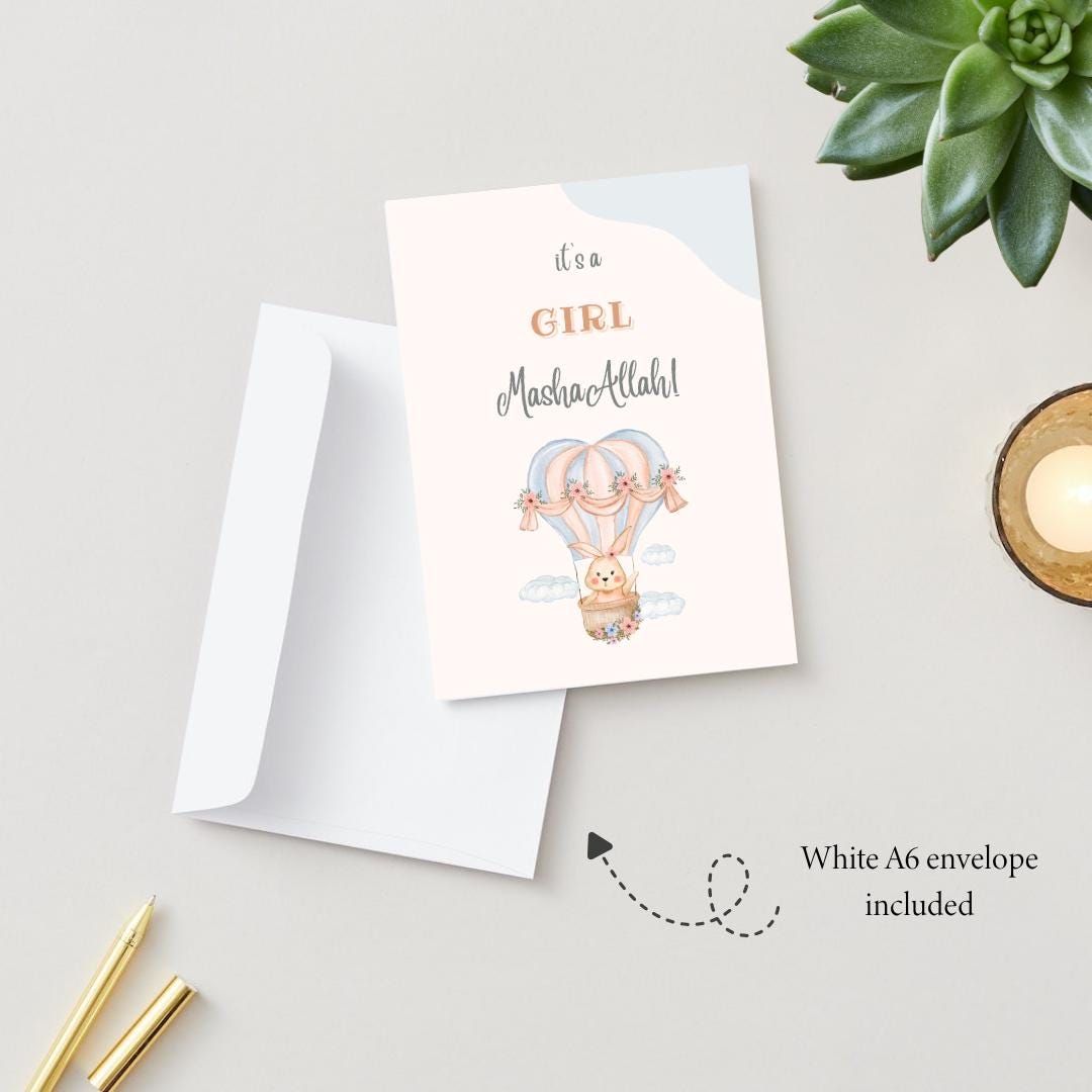 Its A Girl MashaAllah Muslim Newborn Baby Girl Islamic Greeting Card - Image 2