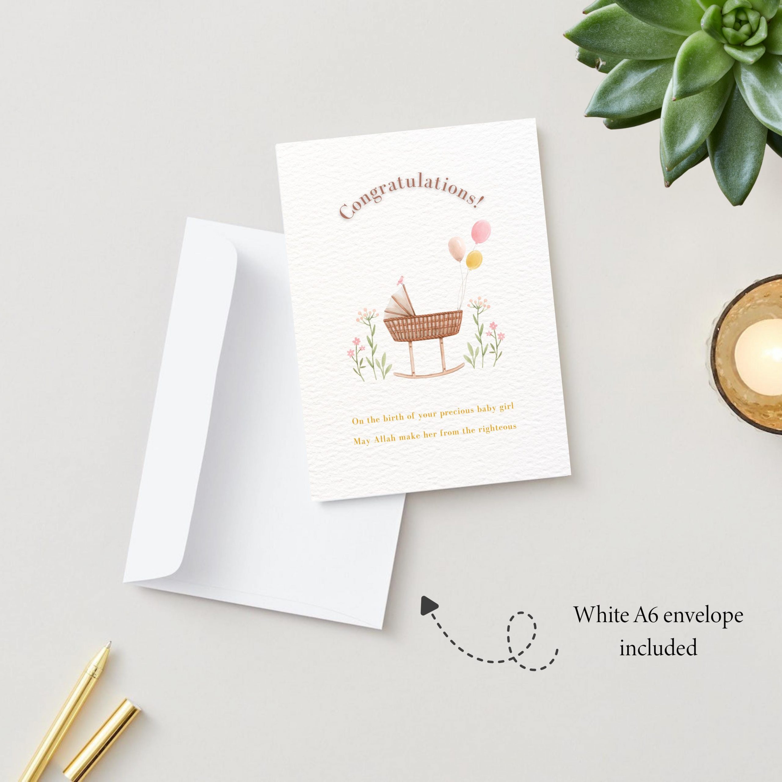 Congratulations on The Birth of Muslim Newborn Baby Girl Islamic Greeting Card - Image 2