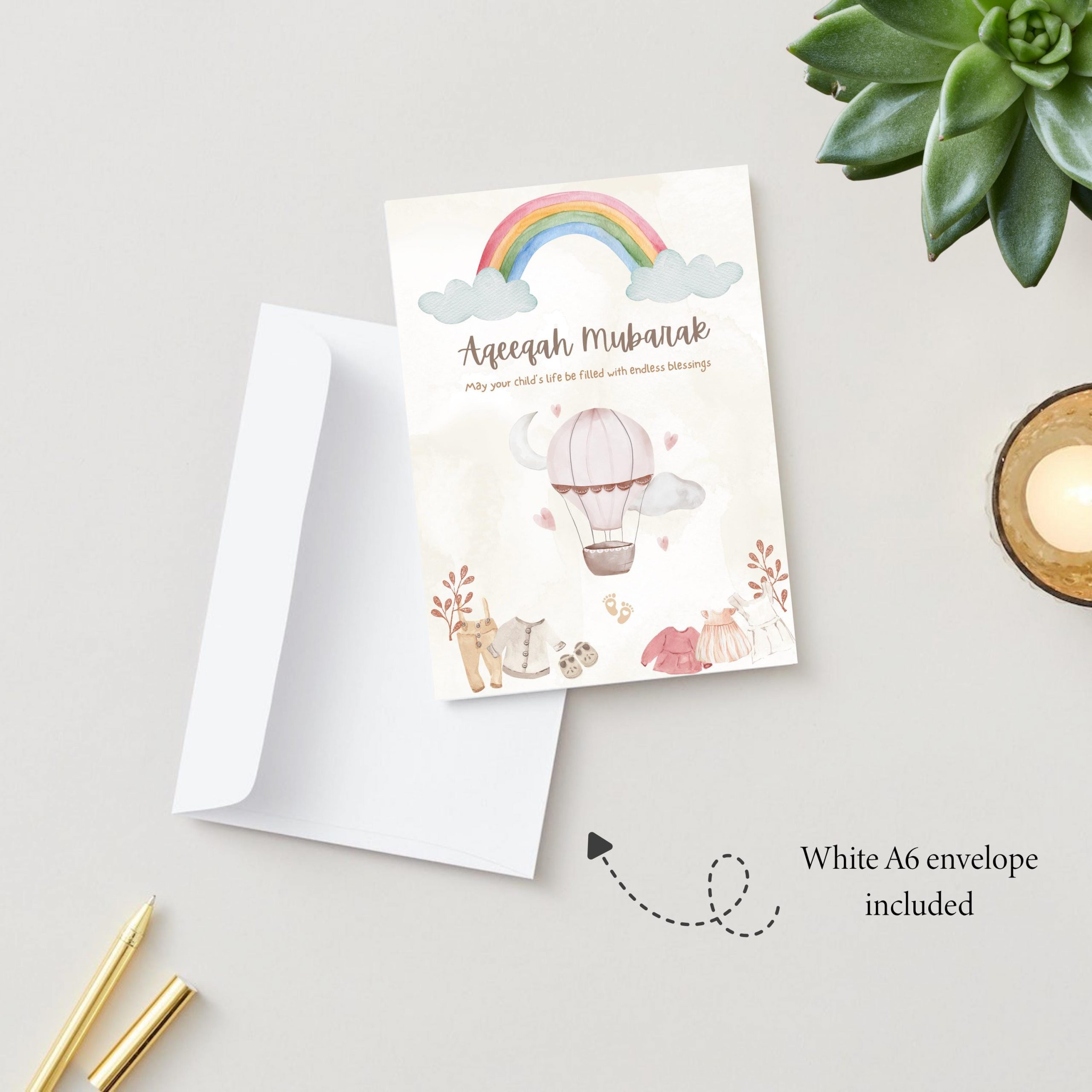 Aqeeqah Mubarak Muslim Newborn Baby Greeting Card for Baby Girl or Boy - Image 2