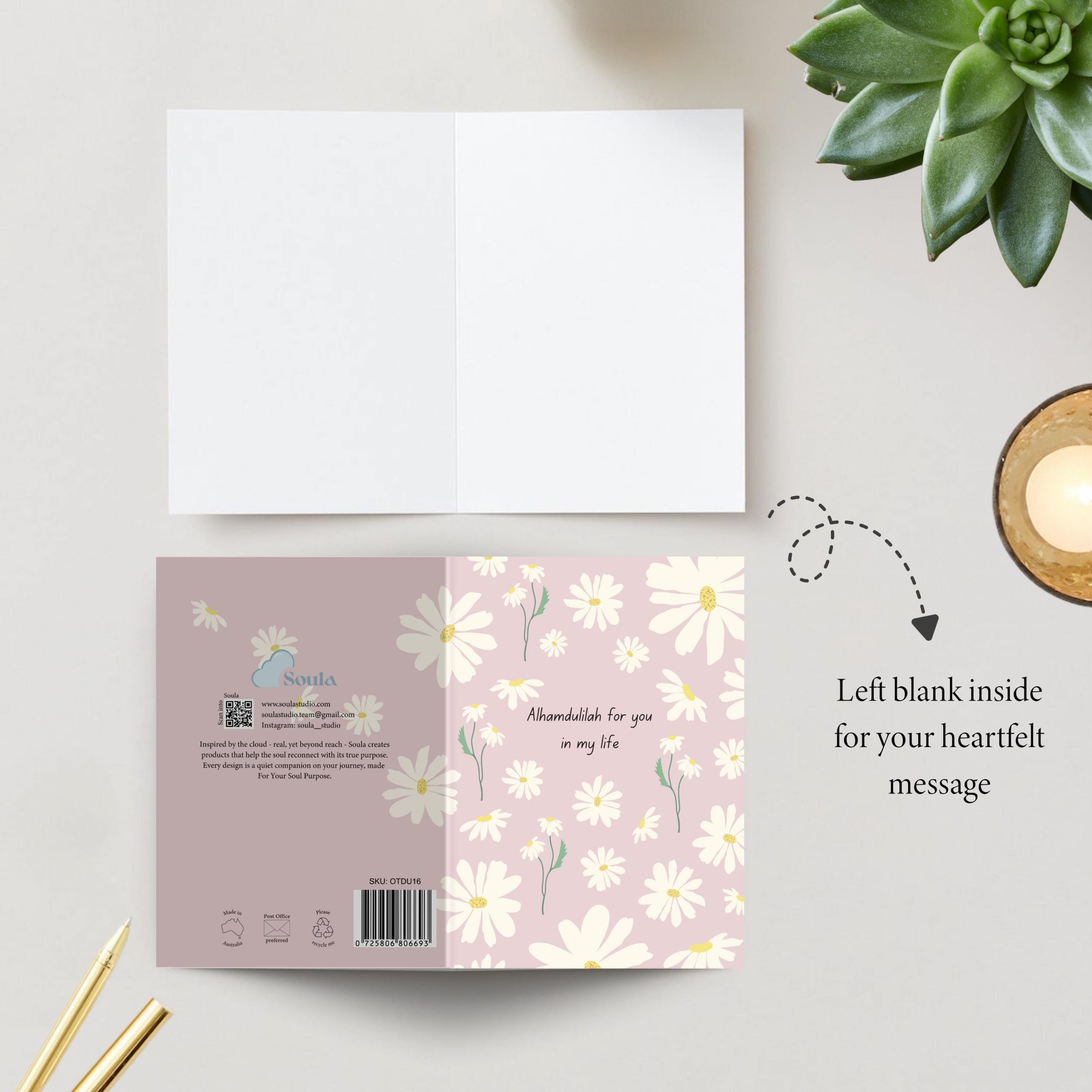 Alhamdulilah For You in My Life Floral Islamic Greeting Card for Loved One | Timeless Gift for Muslim Friend, Spouse or Any Occasion - Image 3
