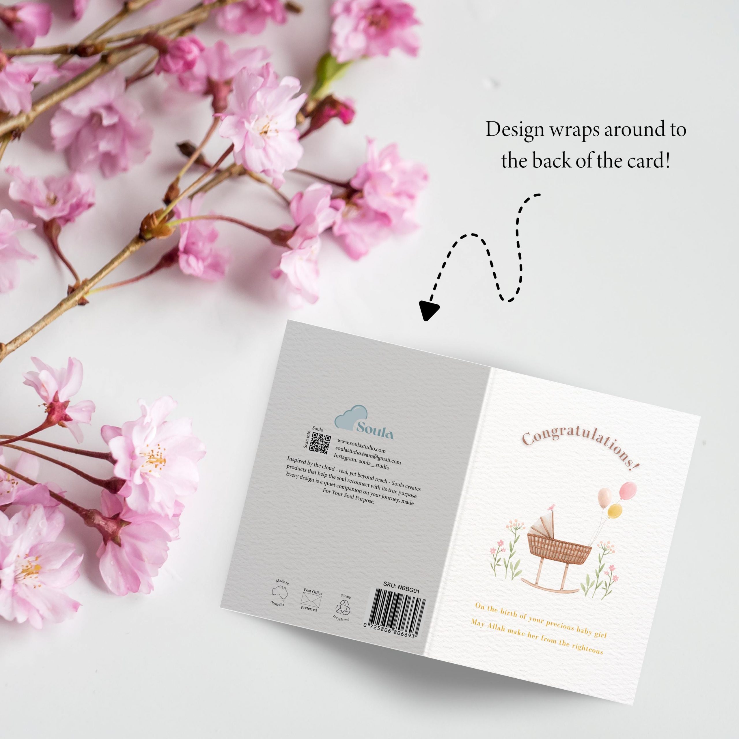 Congratulations on The Birth of Muslim Newborn Baby Girl Islamic Greeting Card - Image 3