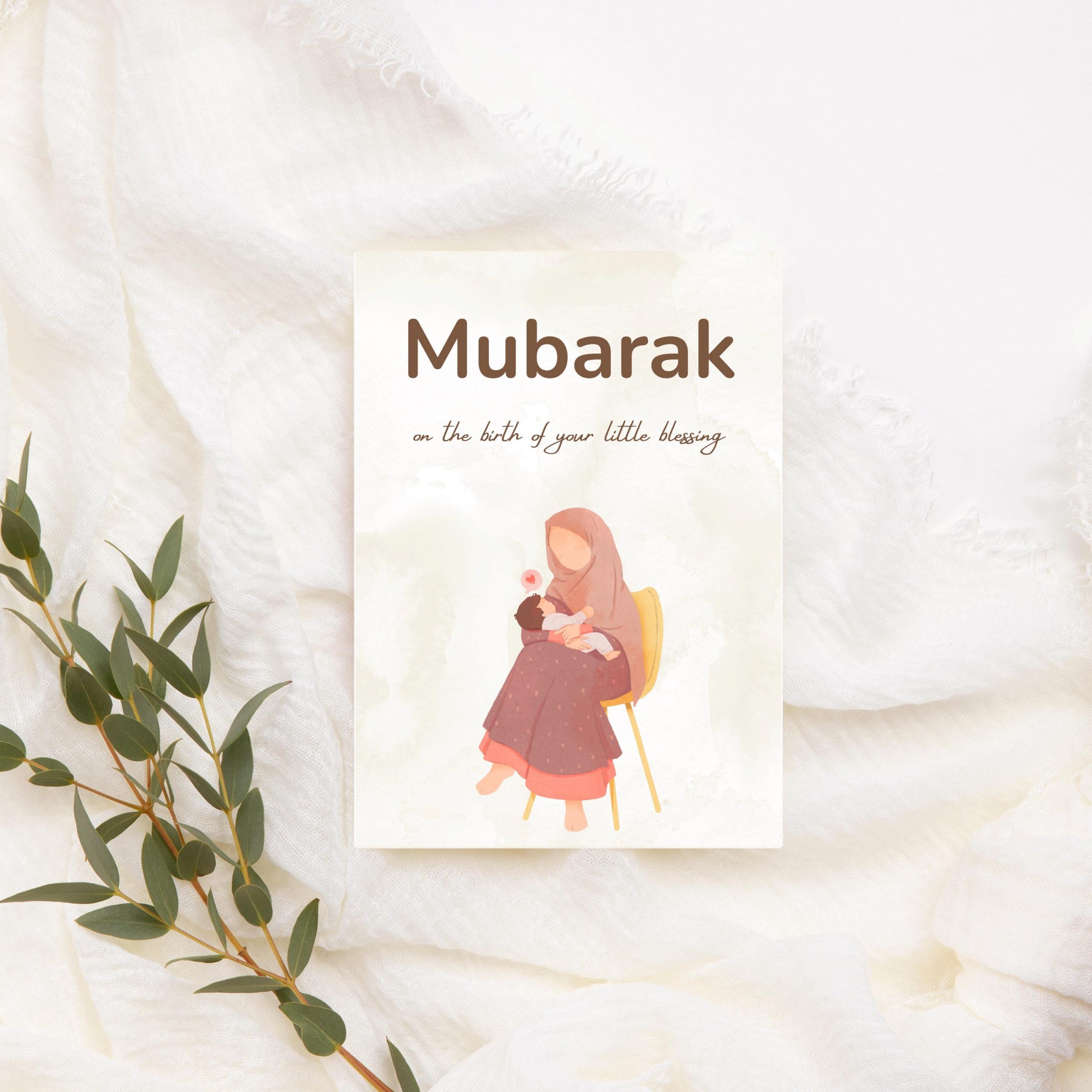 Mubarak to New Mum for Muslim Newborn Baby Gender Neutral Islamic Greeting Card - Image 5
