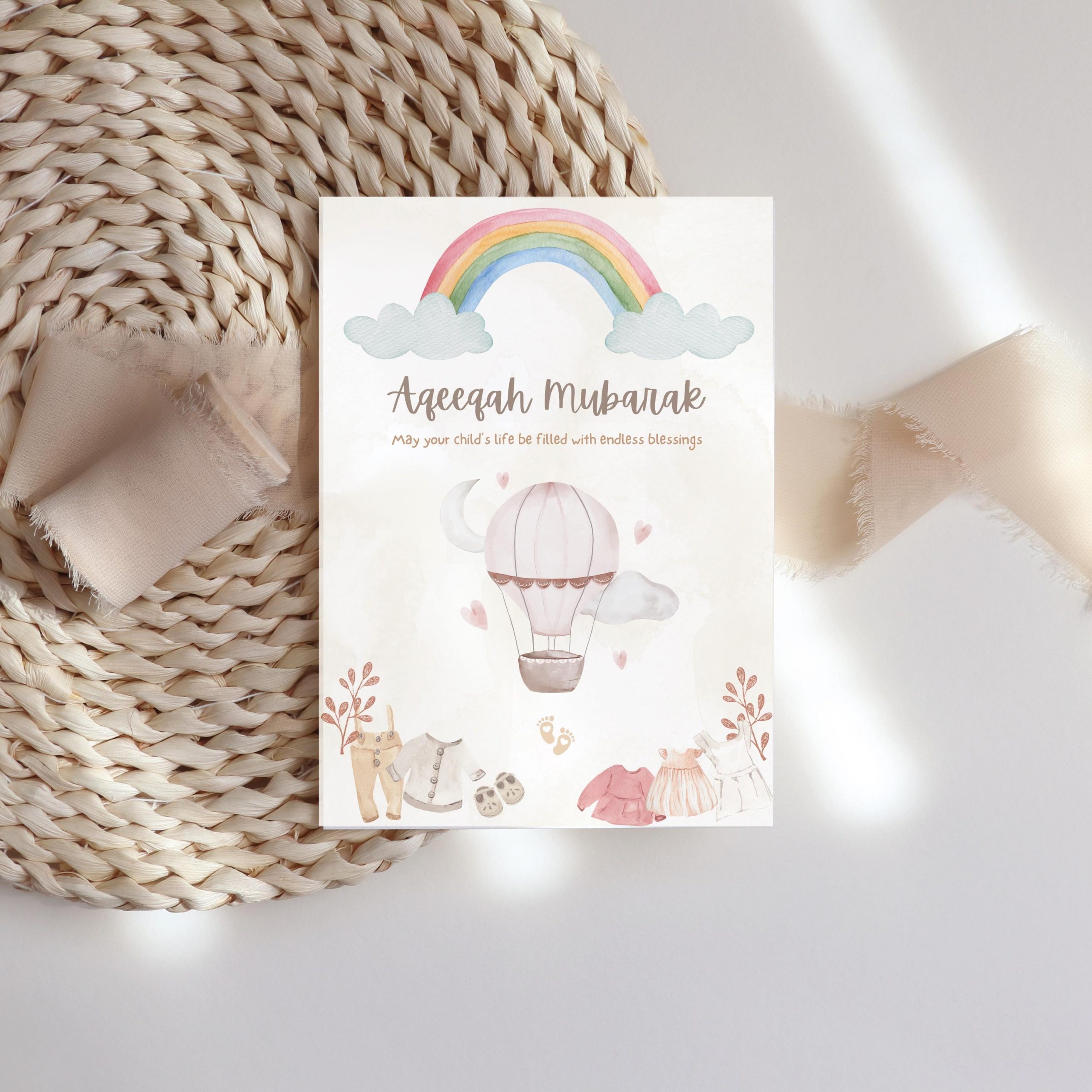 Aqeeqah Mubarak Muslim Newborn Baby Greeting Card for Baby Girl or Boy - Image 7